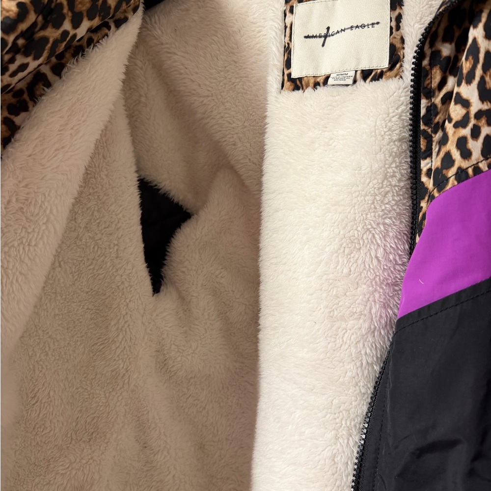 American Eagle Outfitters Leopard Print Bomber Jacket with Purple and Black - Picture 3 of 3